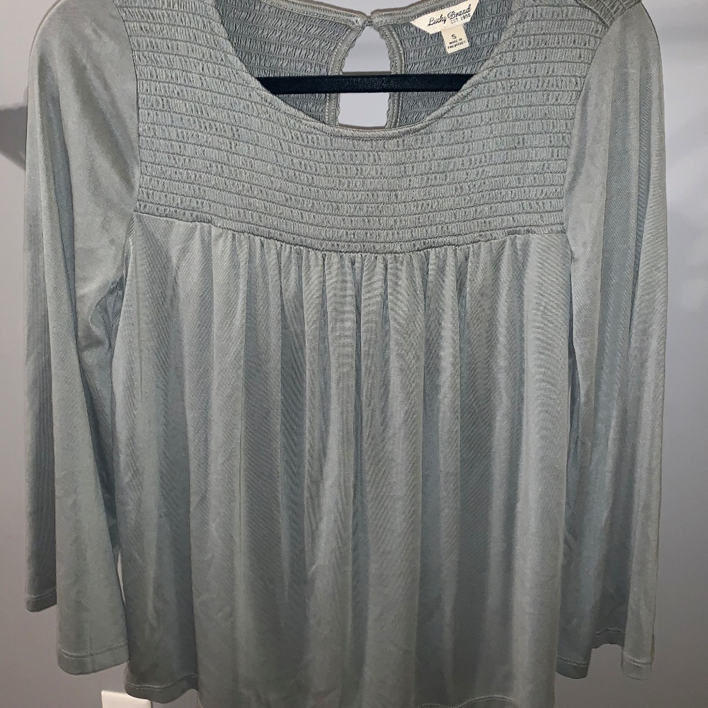 Lucky Brand Army Green Flowy Blouse